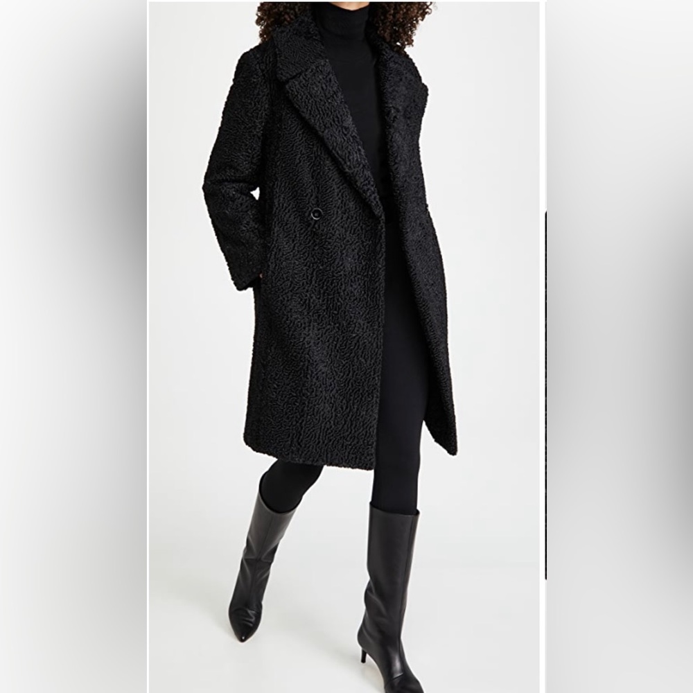 NEW Club Monaco Faux Astrakhan Coat Black Sz-Small
